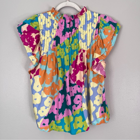 Crosby by Mollie Burch Elsie Pleated Ruffle Sleeve Top Patchwork Poppy Floral - Picture 6 of 8